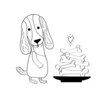 dachshunds bonitos doodle desenhados à mão em fundo branco, cachorro feliz, ilustração vetorial plana para estampas, roupas, embalagens e cartões postais. vetor