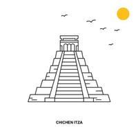 chichen itza monumento viagem mundial ilustração natural fundo em estilo de linha vetor