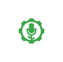 modelo de design de logotipo de conceito de forma de engrenagem de podcast de folha. vetor de modelo de logotipo de podcast de natureza. logotipo da natureza do podcast.