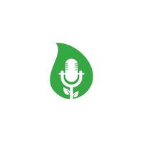 modelo de design de logotipo de conceito de forma de gota de podcast de folha. vetor de modelo de logotipo de podcast de natureza. logotipo da natureza do podcast.