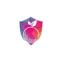 modelo de logotipo de folhas de golfe. bola de golfe e folhas, bola de golfe e logotipo do esporte vetor