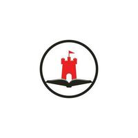 vetor de design de modelo de logotipo de livro de castelo. combinação de logotipo de livro e castelo. torre e símbolo ou ícone do mercado.