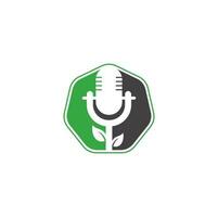 modelo de design de logotipo de podcast de folha. vetor de modelo de logotipo de podcast de natureza. logotipo da natureza do podcast.