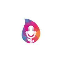 modelo de design de logotipo de conceito de forma de gota de podcast de folha. vetor de modelo de logotipo de podcast de natureza. logotipo da natureza do podcast.