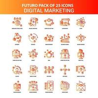 conjunto de ícones de marketing digital laranja futuro 25 vetor
