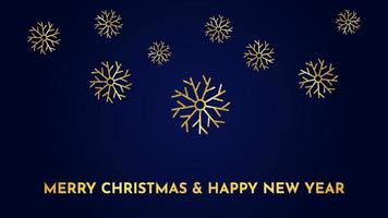 fundo azul escuro de natal com flocos de neve de glitter dourados. decoração de férias de floco de neve de ano novo. ilustração vetorial vetor