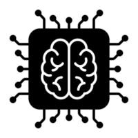 ícone de design sólido do processador cerebral, conceito de inteligência artificial vetor