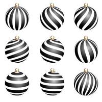 conjunto de bolas de natal coloridas preto e branco vetor