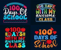 Pacote de design de camiseta escolar de 100 dias vetor