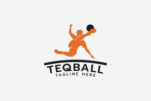 logotipo teqball com silhueta de um homem jogando teqball. vetor
