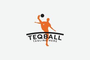 logotipo teqball com silhueta de um homem jogando teqball. vetor