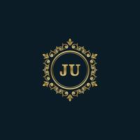logotipo da letra ju com modelo de ouro de luxo. modelo de vetor de logotipo de elegância.