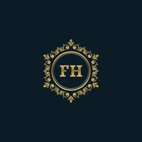 letra fh logotipo com modelo de ouro de luxo. modelo de vetor de logotipo de elegância.