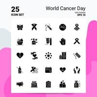 25 conjunto de ícones do dia mundial do câncer 100 eps editáveis 10 arquivos ideias de conceito de logotipo de negócios design de ícone de glifo sólido vetor