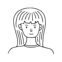 retrato de doodle jovem com cabelo comprido. homem ou mulher, menino ou menina. ícone desenhado à mão na moda. ilustração em vetor preto e branco. esboço desenhado à mão. perfeito para mídias sociais, avatares, site