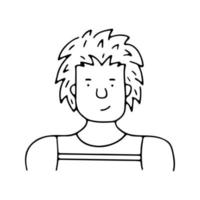 doodle jovem com um penteado descuidado. ícone desenhado à mão na moda. ilustração em vetor preto e branco. esboço de doodle desenhado de mão. perfeito para mídias sociais, avatares, site, pôster