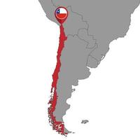 pin mapa com bandeira do Chile no mapa do mundo. ilustração vetorial. vetor