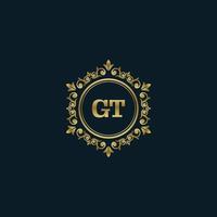 letra gt logotipo com modelo de ouro de luxo. modelo de vetor de logotipo de elegância.