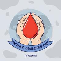 dia mundial do diabetes design de mídia social post sangue mão terra fundo vetor