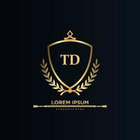 inicial de letra td com royal template.elegant com vetor de logotipo de coroa, ilustração em vetor de logotipo de letras criativas.