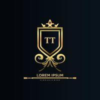 tt inicial com royal template.elegant com vetor de logotipo da coroa, ilustração em vetor logotipo de letras criativas.