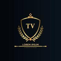 inicial de carta de tv com royal template.elegant com vetor de logotipo de coroa, ilustração em vetor de logotipo de letras criativas.