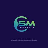 vetor de modelo de logotipo de linha circular de letra inicial sm com mistura de cores gradientes