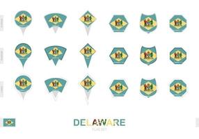 coleção da bandeira delaware em diferentes formas e com três efeitos diferentes. vetor