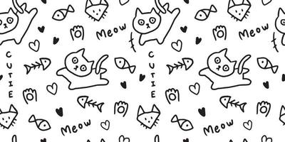 gato doodle desenhado à mão sem costura de fundo para modelo, cartaz, embrulho, educação vetor