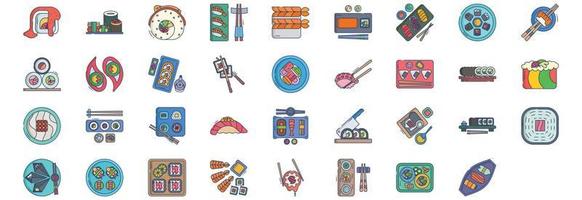 coleção de ícones relacionados à comida japonesa de sushi, incluindo ícones como hamachi, sushi de polvo, maki, philly roll e muito mais. ilustrações vetoriais, conjunto perfeito de pixels vetor