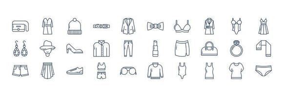 coleção de ícones relacionados à moda feminina, incluindo ícones como bolsa, gorro, cinto, blazer e muito mais. ilustrações vetoriais, conjunto perfeito de pixels vetor