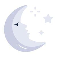 lua com estrelas, ícone plano de uma noite vetor