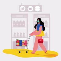 uma mulher fazendo compras no supermercado vetor