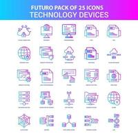 25 pacote de ícones de dispositivos de tecnologia futuro azul e rosa vetor