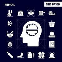 ícones de glifo sólido médico definidos para infográficos kit uxui móvel e design de impressão incluem tubo de ensaio ciência laboratório médico globo coleção de mapas médicos moderno infográfico logotipo e pictograma v vetor