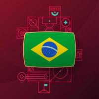 bandeira do brasil para o torneio da copa de futebol de 2022. bandeira da equipe nacional isolada com elementos geométricos para ilustração vetorial de futebol ou futebol 2022 vetor