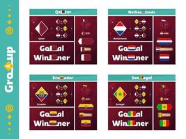 football 2022 cup group a holanda, senegal, equador, design media kit graphic collection. Copa de futebol de 2022 ou conjunto de vetores de elementos de design de campeonato de futebol