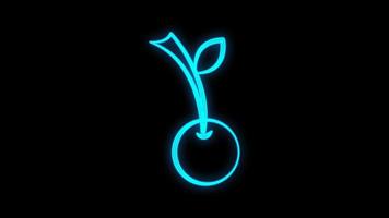 sinal de néon cereja com baga e folha verde em círculo. ideia de símbolo para bar ou pub. iluminação neon da noite, malha de gradiente usada. ilustração vetorial vetor