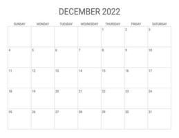 calendário dezembro 2022 pronto para planejador de natal vetor