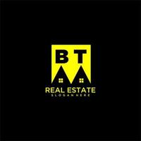 bt inicial do logotipo do monograma imobiliário em design de estilo quadrado vetor