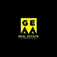 ge inicial do logotipo do monograma imobiliário em design de estilo quadrado vetor