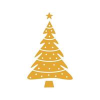 ilustração de silhueta de ouro de árvore de natal desenhada à mão plana vetor
