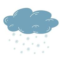 nuvem desenhada de mão dos desenhos animados com neve. ilustração vetorial de previsão do tempo, ícones de fenômenos naturais em estilo infantil vetor