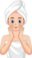 uma mulher de toalha fazendo massagem facial vetor