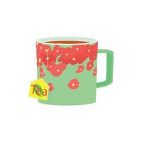 xícara verde de ícone de chá, estilo cartoon vetor