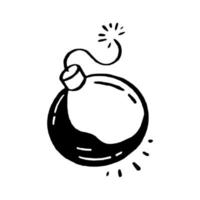 uma bomba desenhada à mão. um ícone de conceito de bomba para uma explosão. ilustração vetorial doodle vetor