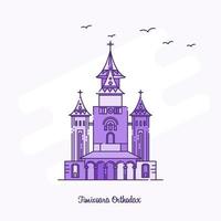 timisoara marco ortodoxo ilustração em vetor linha pontilhada roxa