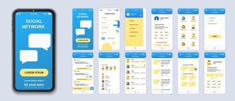 vetor interface do aplicativo móvel da interface do usuário da rede social azul e amarelo