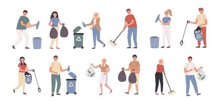 trabalho voluntário, limpeza da cidade, conjunto de caracteres simples de coleta de lixo vetor