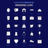 ícone branco de amor de casamento sobre fundo azul 25 pacote de ícones vetor